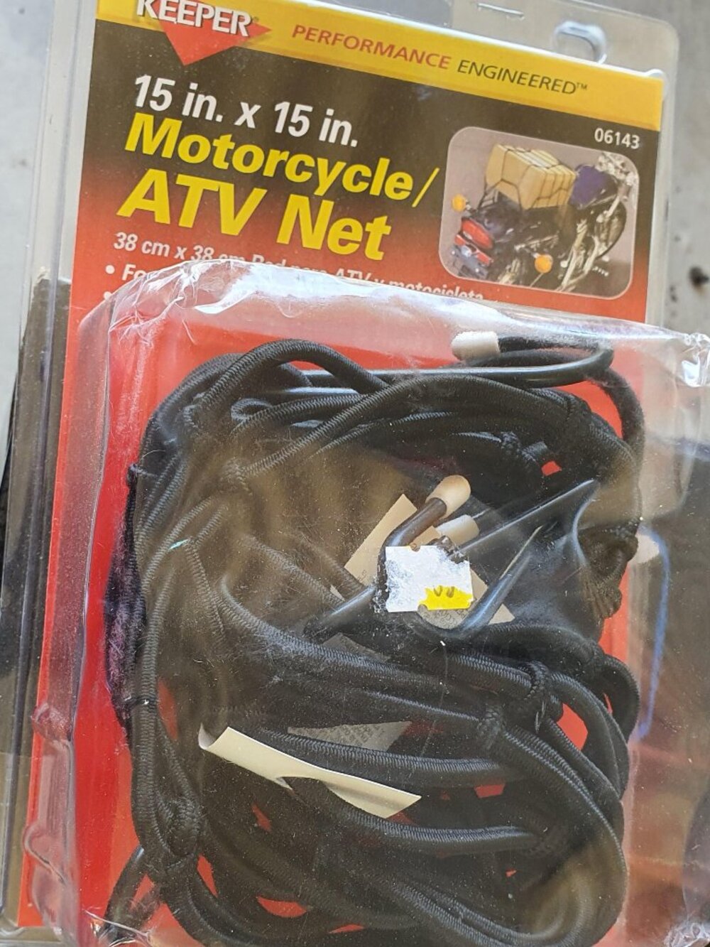 Keeper 15 "x15 Elastic Motorcycle Cargo Net, Heavy Duty Bungee Net -Black